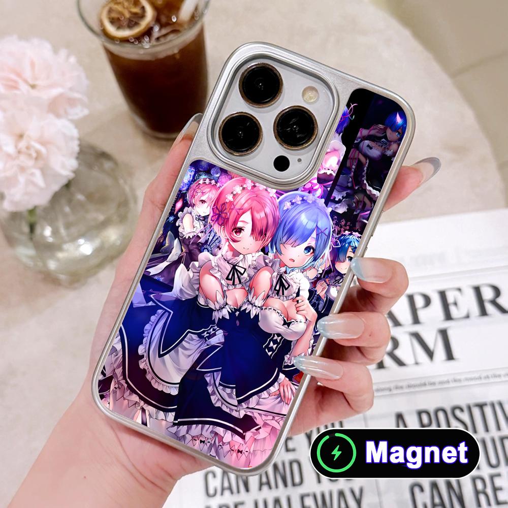 ReZero Rem Ram Silver Plating Magsafe Mobile Phone Case for iPhone 17 16 15 14 13 12 11 Air Pro Max Plus Colorful Cover