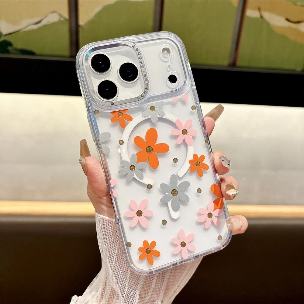 Stereoscopic Flowers Floral Clear Case For iPhone 17 Pro Max Air 16 15 Pro Max For Magsafe Wireless Charging Hard Cover Bumper