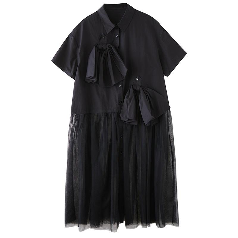 Short Sleeve Plus Size Black Cotton Vintage New In Dresses for Women Casual Loose Long Summer Shirt Dress