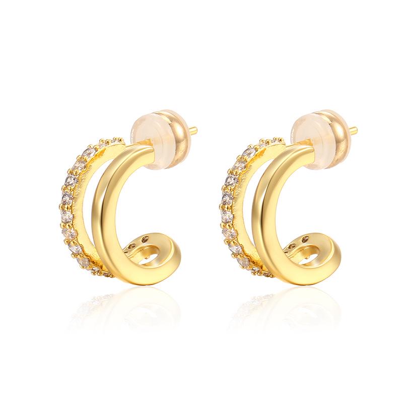 Elegant Double-Layered Rhinestone C-Shaped Earrings - Versatile Gold/Silver Ear Clips for Women