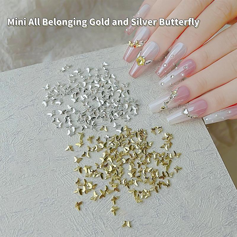 50Pcs Mini Butterfly Nail Art Charms 3D Metal Silver/Gold Diamond Butterfly Nail Art Decoration Diy Nail Accessories