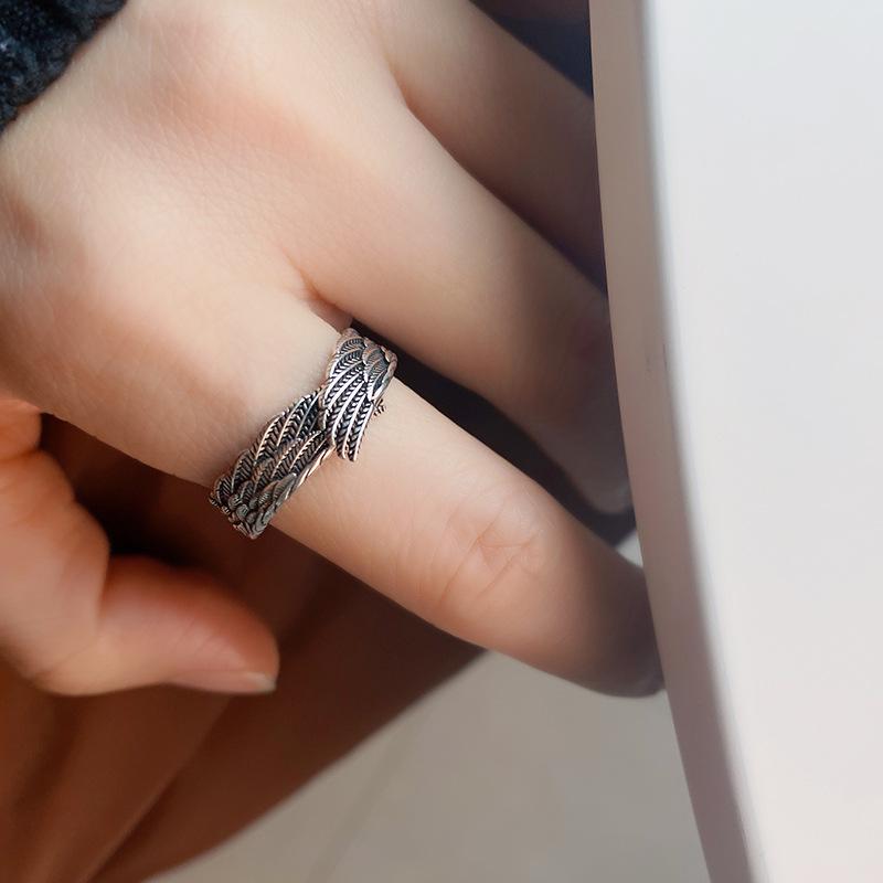 Retro Angel Wings Open Ring Punk Gothic Jewelry Unisex Gift For Lovers Creative Designer Accessories Women Men Fashion