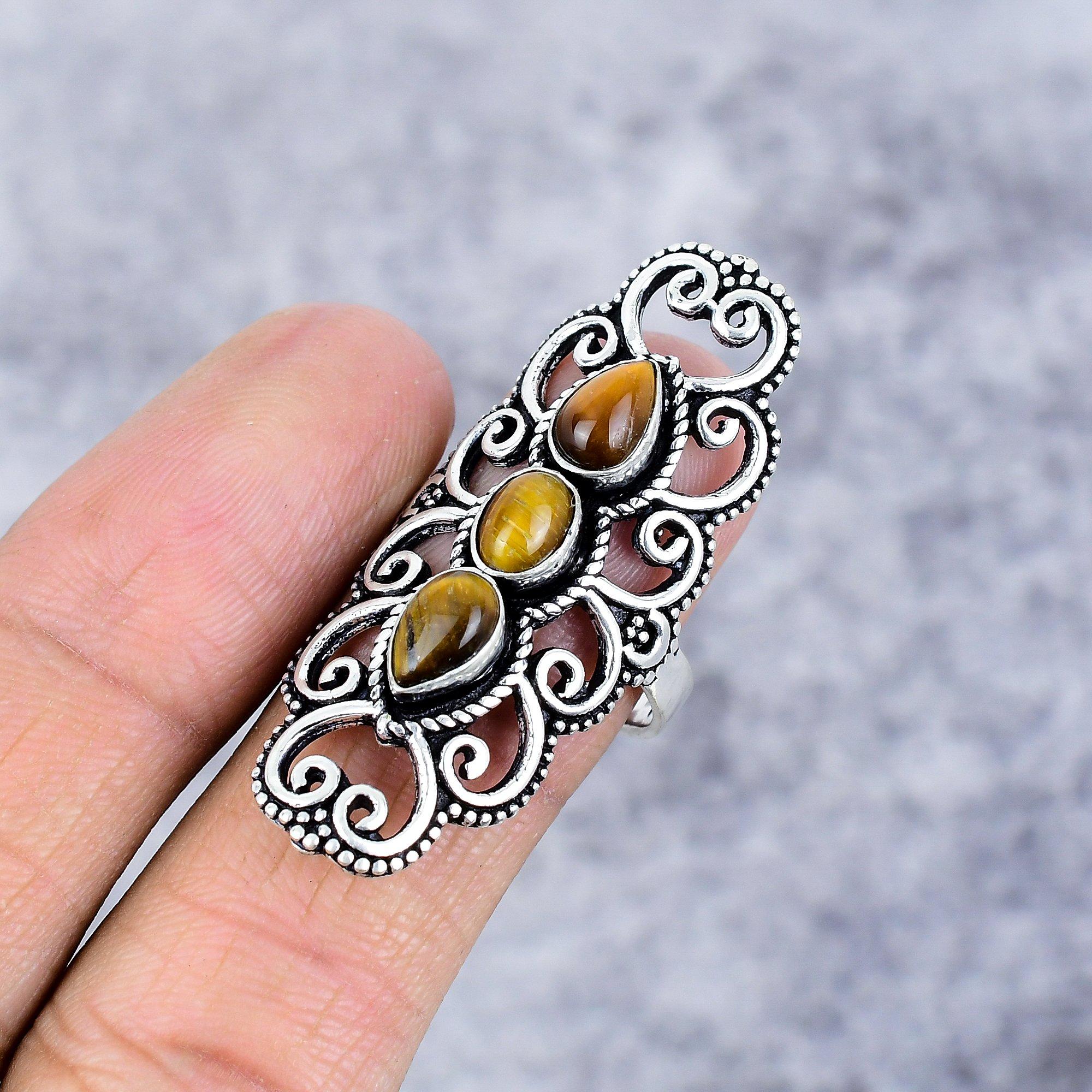 

Tiger Eye Gemstone Handmade 925 Sterling Silver Jewelry Ring Size 9.5 M-2670