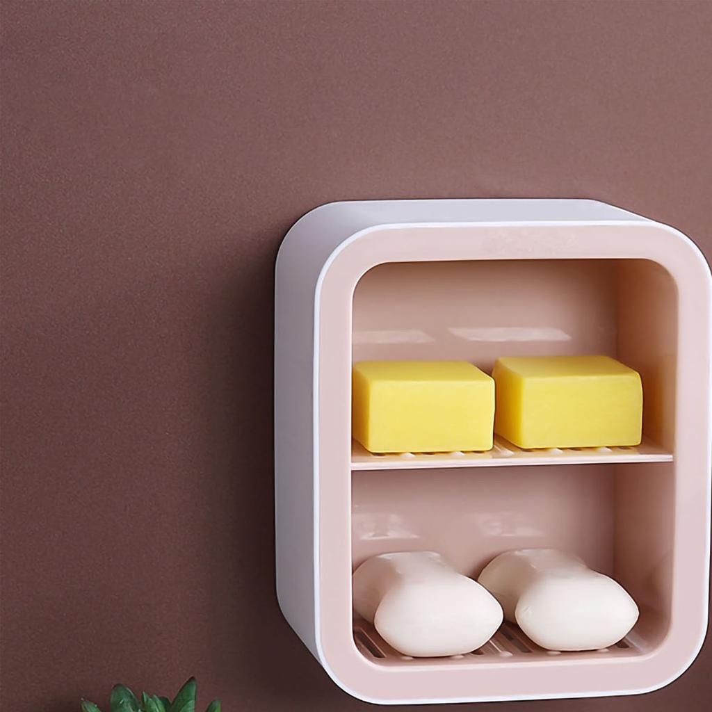Wall Mount Soap Rack Drain Toilet Suction Disc Punch Free Box Student Dormitory Supplies Nordic 2 Layer Pink