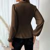 Women's Color V-Neck Ruffle Blouse Work Shirt