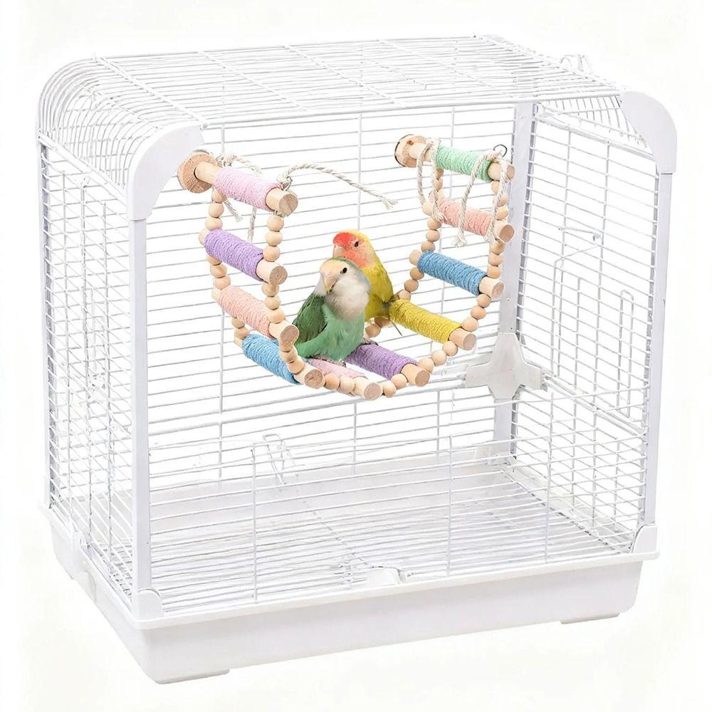Hanging Parrot Climbing Toy Colorful Wood Bird Perch High-quality Bird Cotton Rope Ladder  Conures