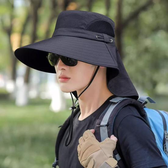 Mountaineering Sun Hat with Adjustable Windproof Rope Breathable Mesh Wide Brim Sun Hat UV Protection Fishing Hat for Outdoor Sports Hiking Camping