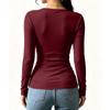 Damen Langarm V-Ausschnitt Bluse mit Kreuzfront und geraffter Taille für Herbst Winter