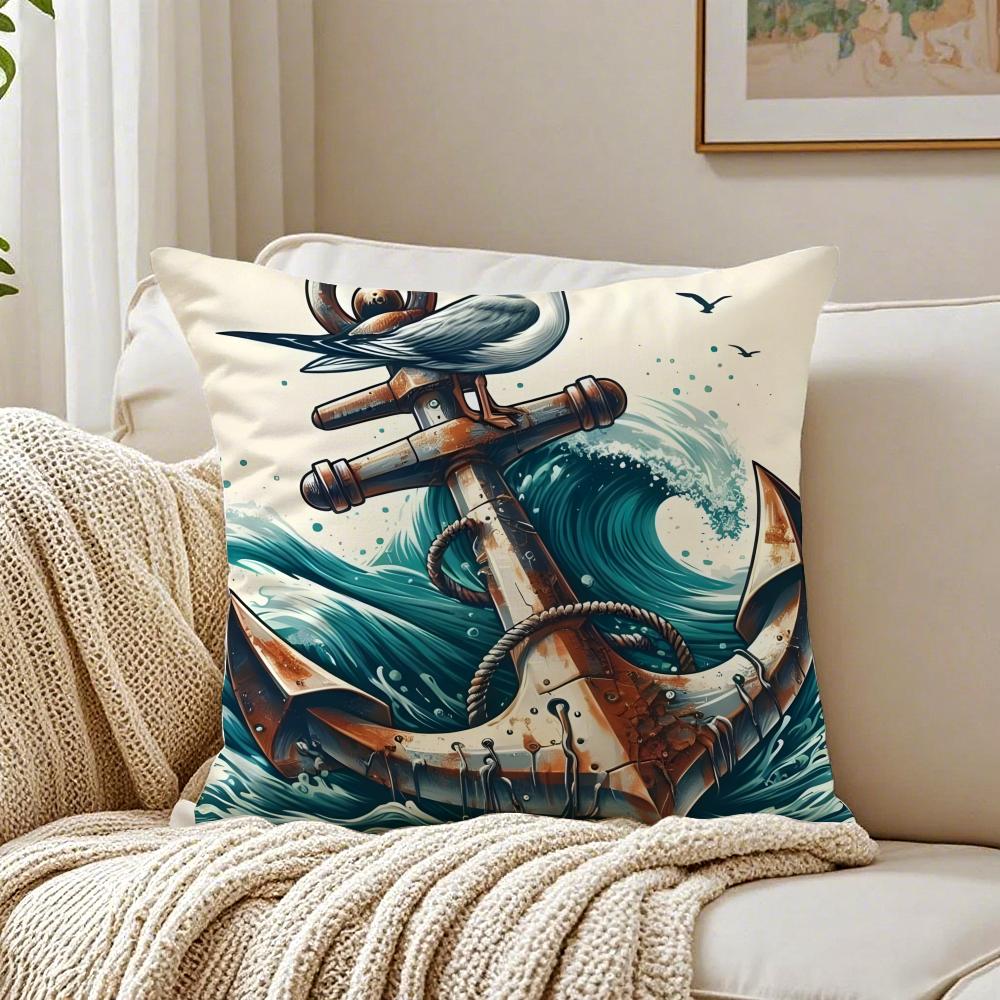 

MMarine Theme Rudder Anchor Animals Cushion Cover Linen Pillowcase Soft for Sofa Bed Home Room Decor 30x30cm