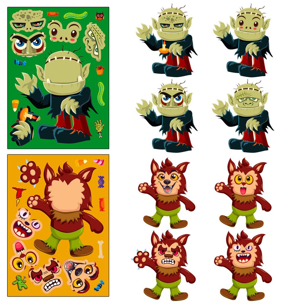 6 Photos/package Halloween Face Change Stickers Holiday Character Puzzle Stickers Children's Fun Halloween Stickers