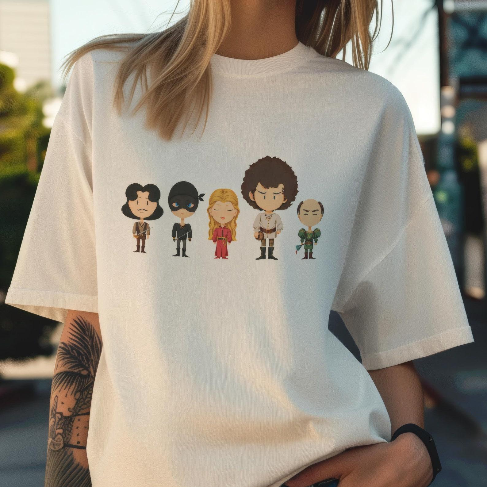 Princess Bride tee, Chibi Character Fantasy Shirt, Cult Classic Movie Apparel, Retro Design S