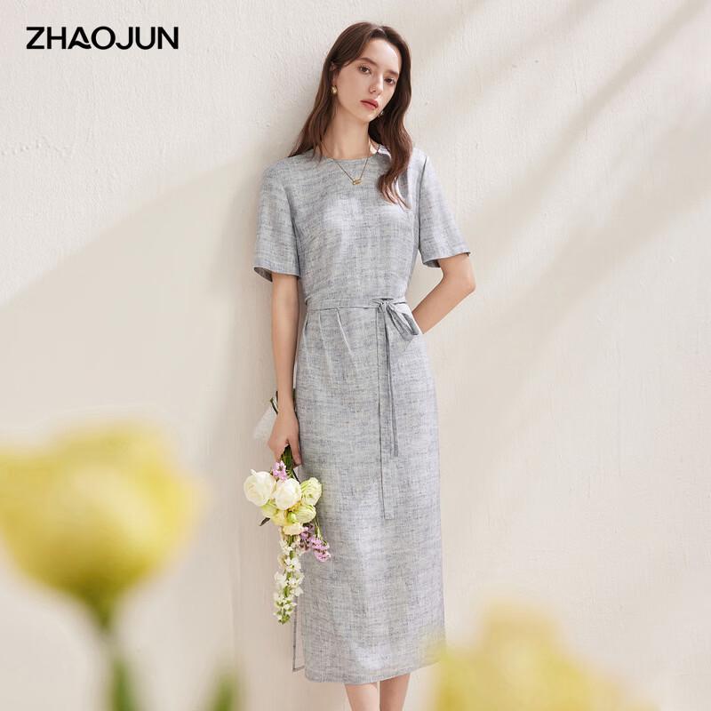 Elegant Mulberry Silk Short-Sleeve Tie-Waist Dress L