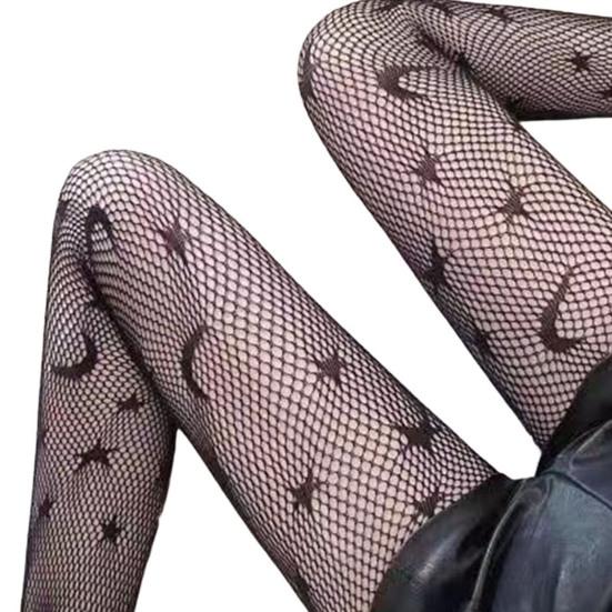 High-Waist Elastic Waistline Thin Hollow Women Stockings Sexy Cross Pattern Fishing Net Stockings Club Wear