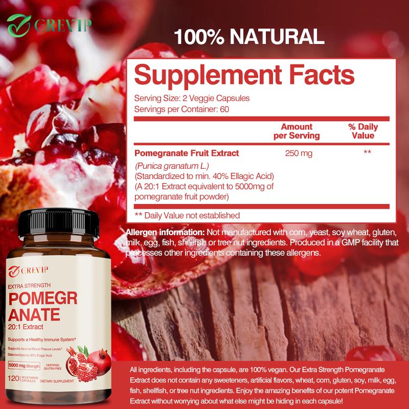 Pomegranate Extract Capsules 120 Count 5000mg — Antioxidant Support, Immune System Health, Daily Wellness