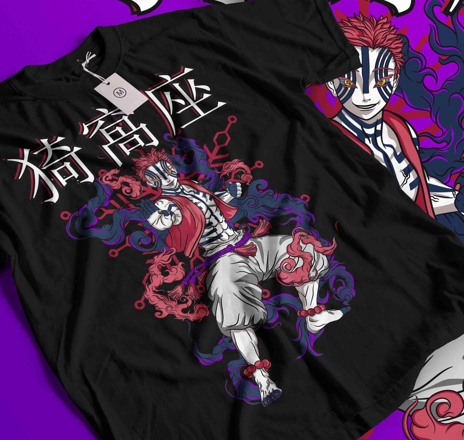 

Akaza Kimetsu no Yaiba T-Shirt Mens Womens Tees Top Demon Slayer Tanjiro Unisex Black Tshirt 557 S