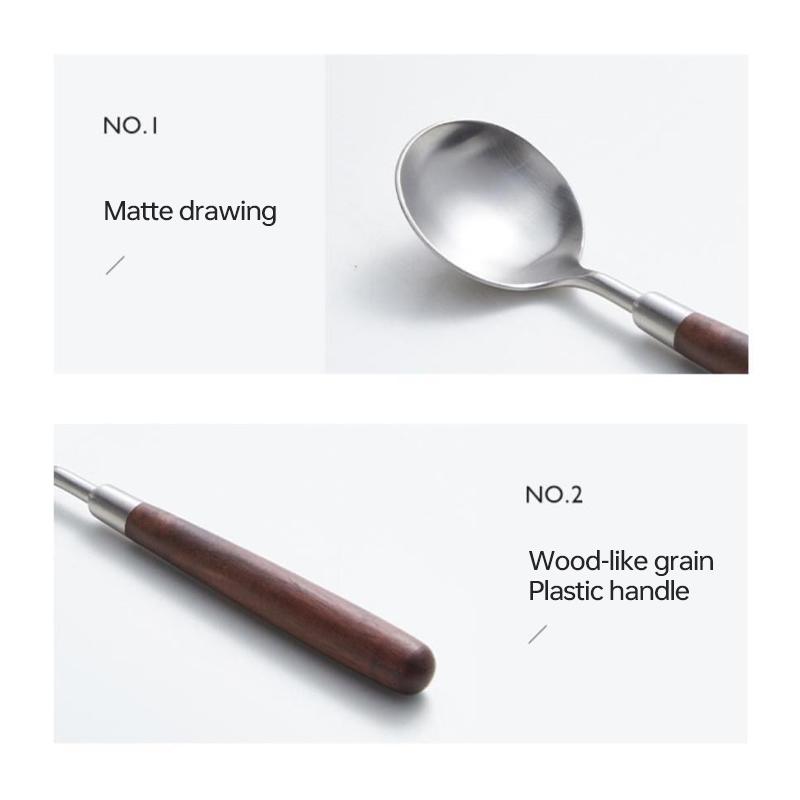 New Vintage imitation walnut spoon brushed Western tableware stainless steel round head family dinner spoon imitation wood grain