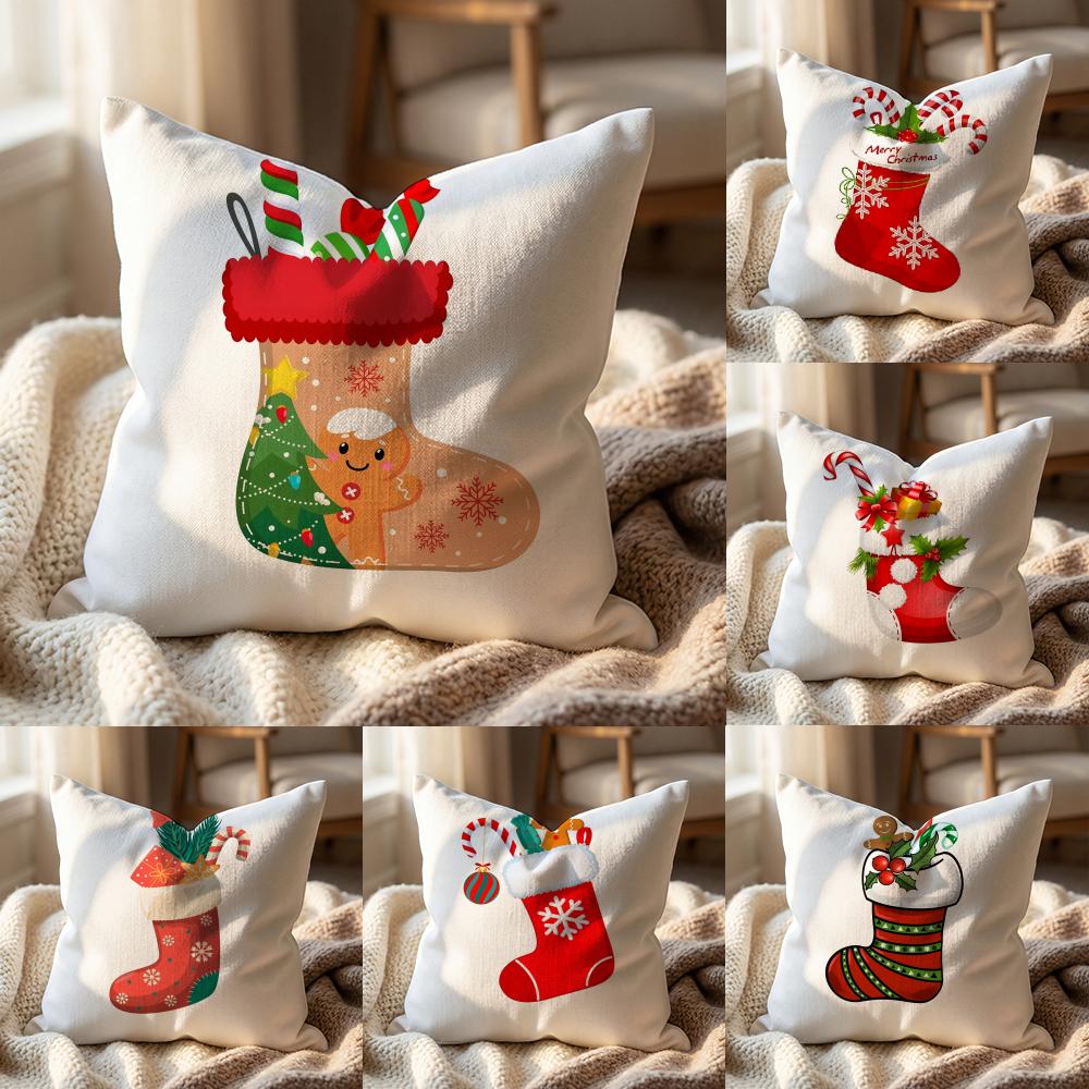 Red Socks Merry Chrismas Cushion Cover Multi-Scene Pillow Cover for Home & Car - Reversible, Soft & Durable for Daily Use