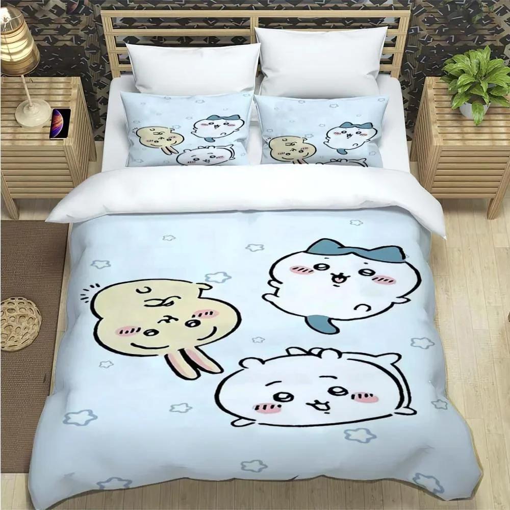 Cartoon Chiikawa Pattern Quilt Cover With Pillowcases 3D Digital Printed Bedding Set Twin Full Queen King Christmas Gift