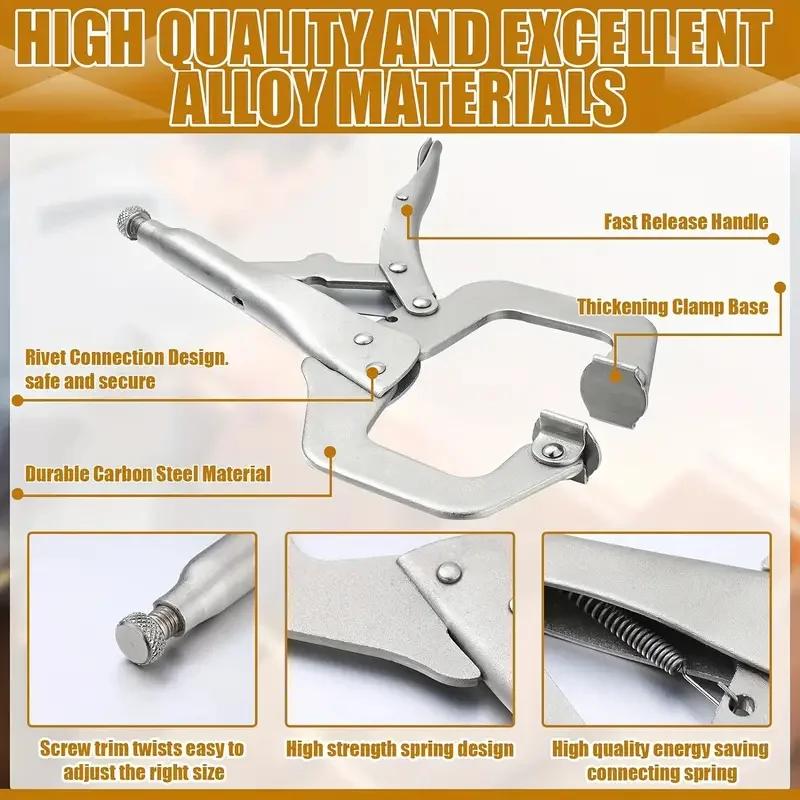 1/2 Stück 6 Zoll Hochleistungs-C-Klemmzange mit Verriegelung, verstellbarer Schweißklemmenclip und regulären Spitzen, Handwerkzeug zum Befestigen von Holzarbeiten