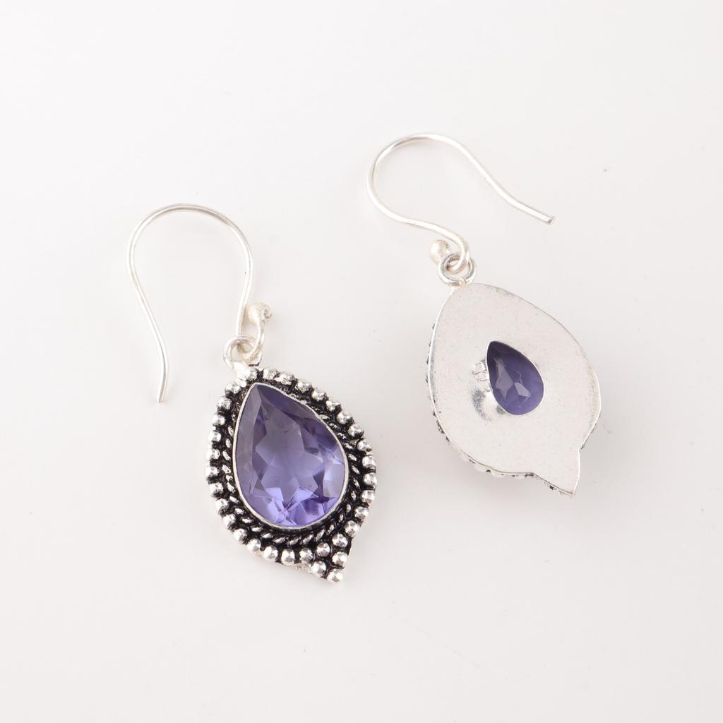 Iolite Gemstone Earrings 925 Sterling Silver Handcrafted Jewelry Gift For Mother EE-164-6