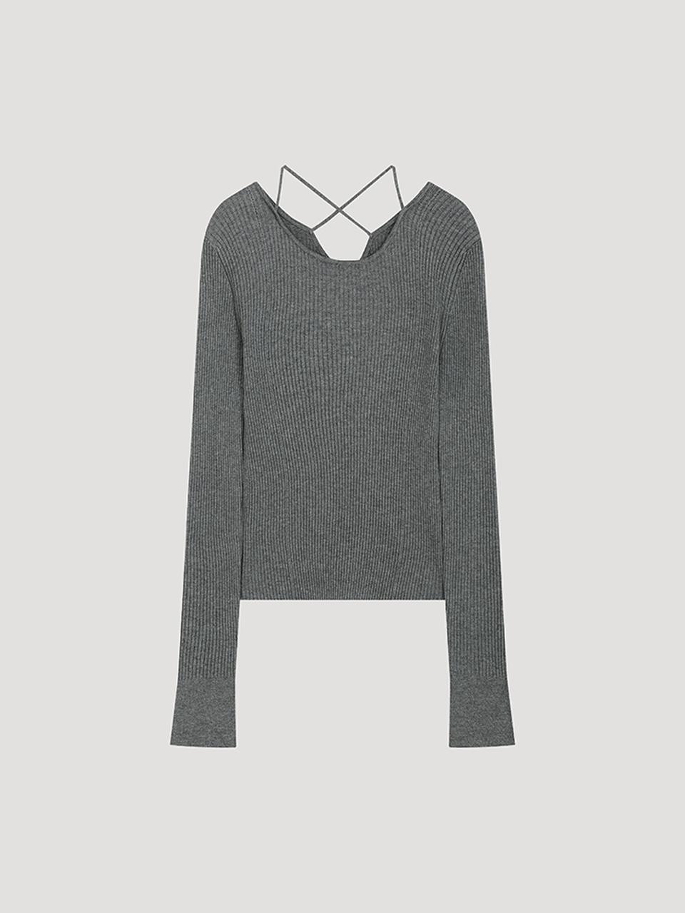 Sistina Ribbed Slim Fit Back Strap Knit_Askpop11590_Mg Melange Gray/66