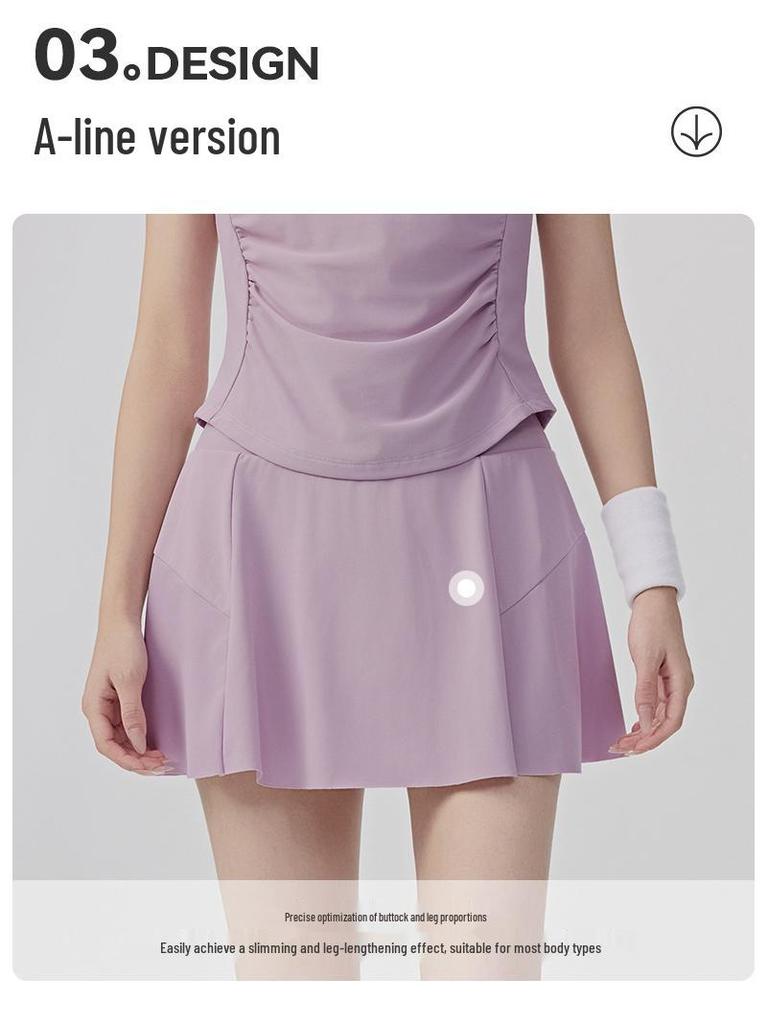 Women's Anti-Glare Tennis Skirt & Breathable Yoga Top Set: Slimming, Waist-Cinching, Casual Sportswear