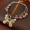 Vintage Inlaid Rhinestone Necklace Exaggerated Clavicle Chain  Girl