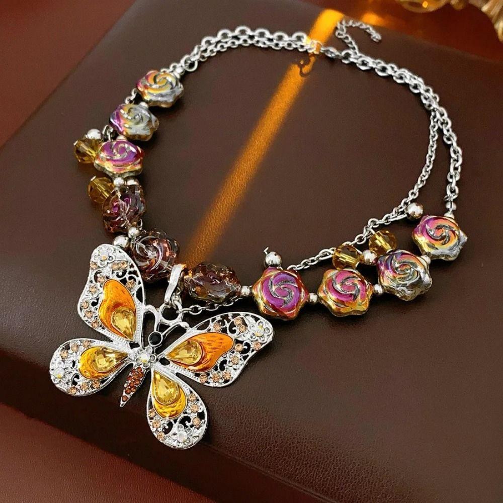 Vintage Inlaid Rhinestone Necklace Exaggerated Clavicle Chain  Girl