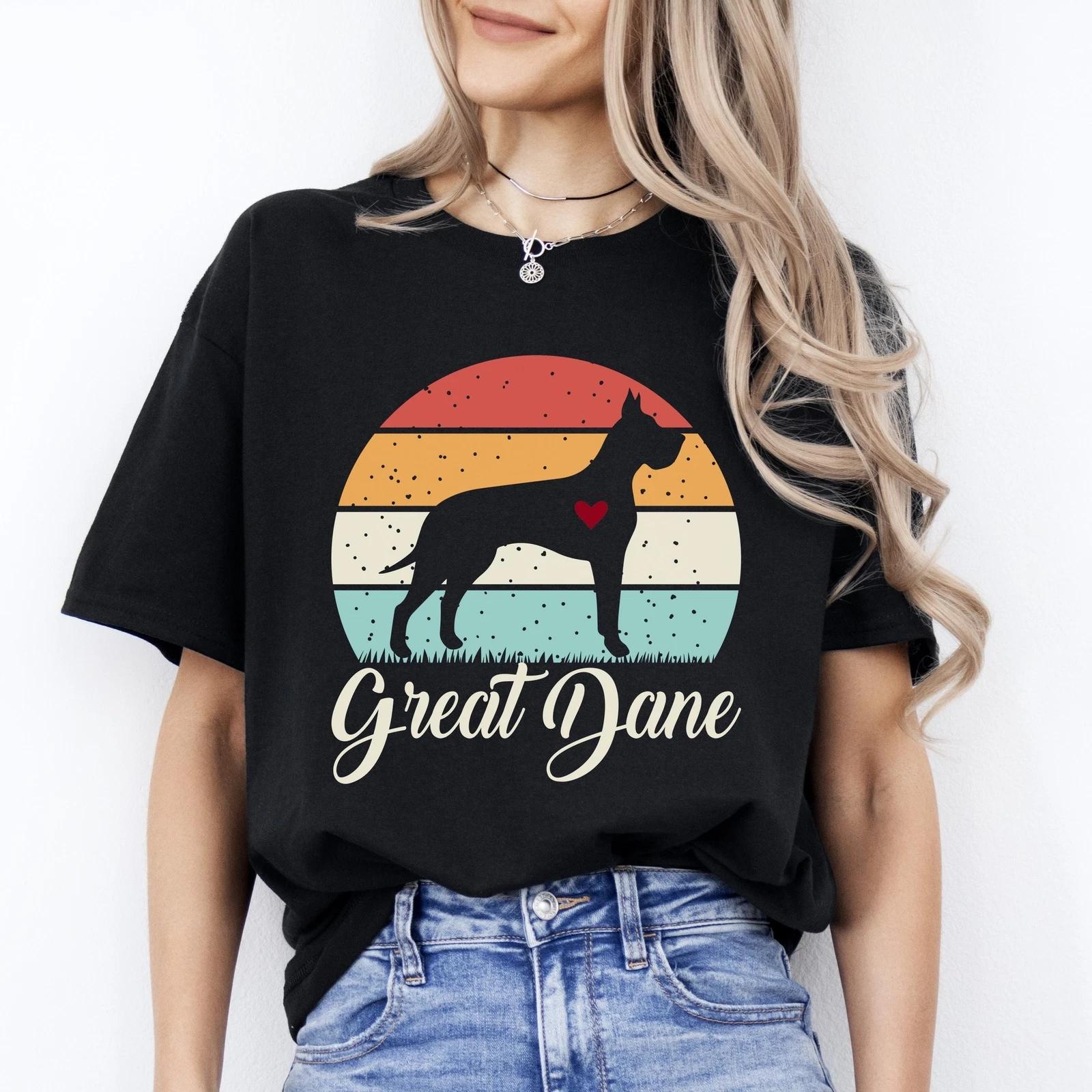 Great Dane T-Shirt gift Retro Great Dane Dog mom Unisex Tee Black Navy Dark Heat S