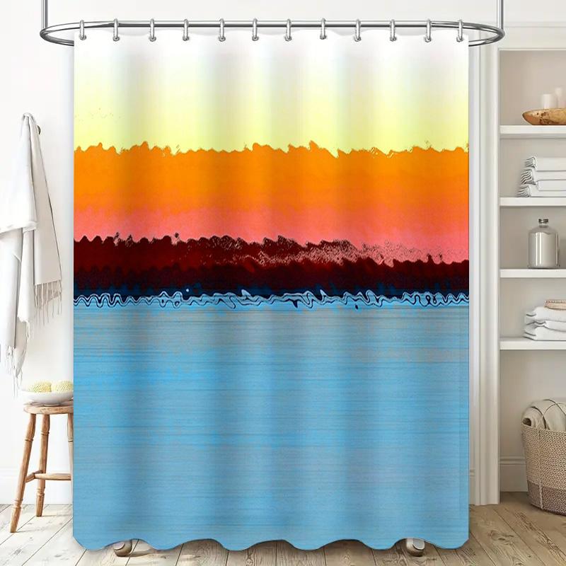 Modern Colorful Bathroom Shower Curtain Waterproof Fabric with Fresh Ocean Design for Bath Decorations Multicolor Striped Patter