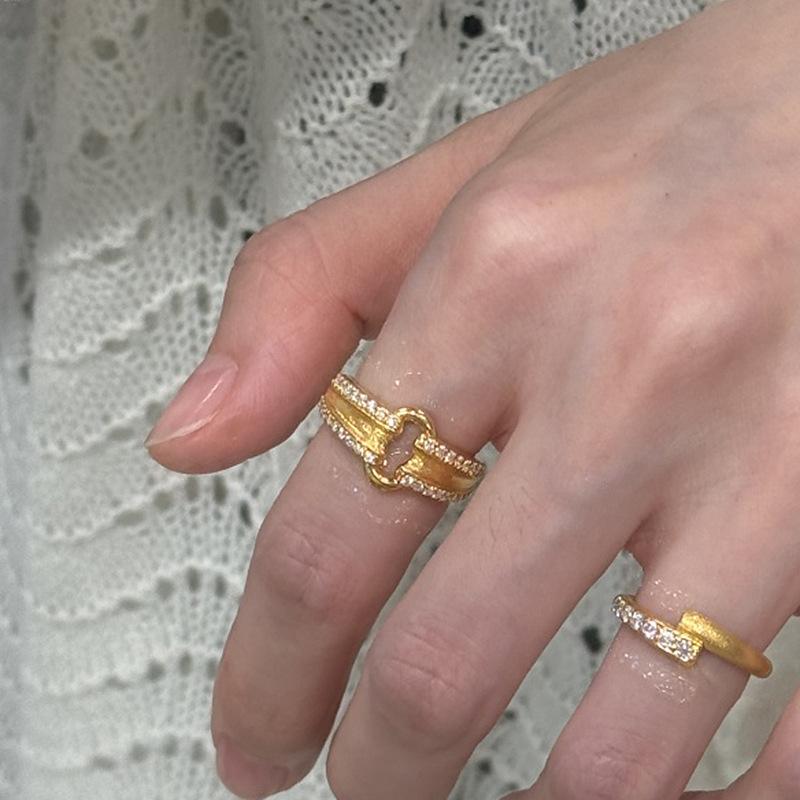 Classic frosted brushed ingot lock rings for women new in Chinese style retro micro inlaid diamond ring banquet  gift