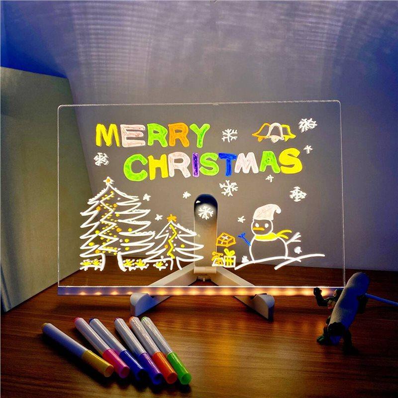 2X Acrylic LED Luminous Draw Board LED Note Board For Kids Gift For Scratch Adjustable Erasable Letter Message Board