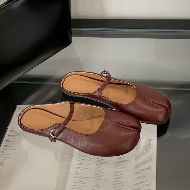 Fashion SUOJIALUN 2025 Summer New Women Slipper Fashion Split Toe Flat Heel Slip On Mules Shoes Soft Outdoor Casual Dress Sandal Slide