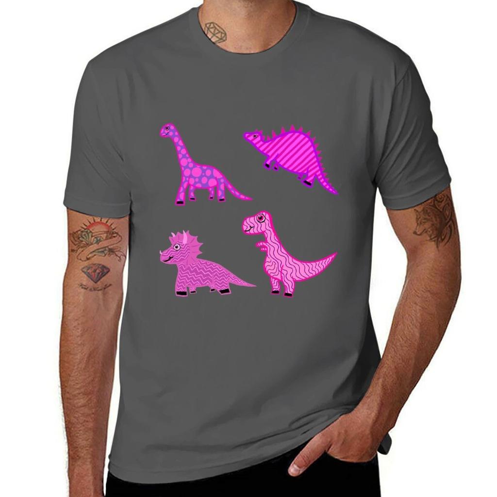 Pink Dinosaurs Tshirt Large Size Casual Short Sleeve Top Tshirt