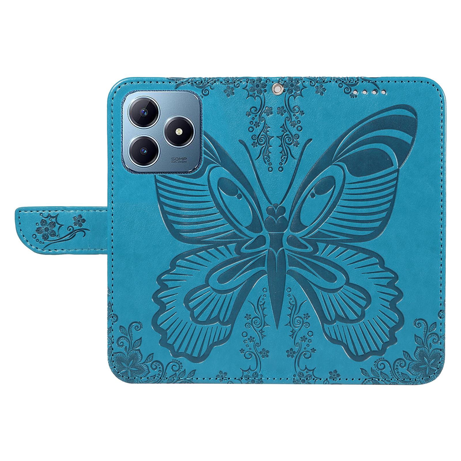 

For Realme Note 60x 4G/C63 4G/C61 4G Case Butterfly PU Leather Phone Cover Stand Card Holder Blue