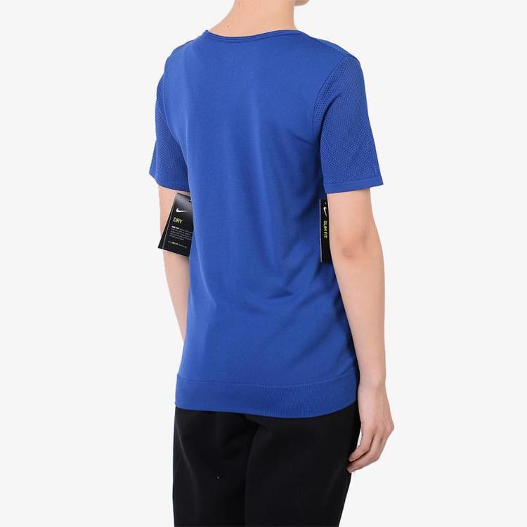 Nike Training Knit Crew Neck Short Sleeve T-Shirt Women Tops Blue BQ9552-438