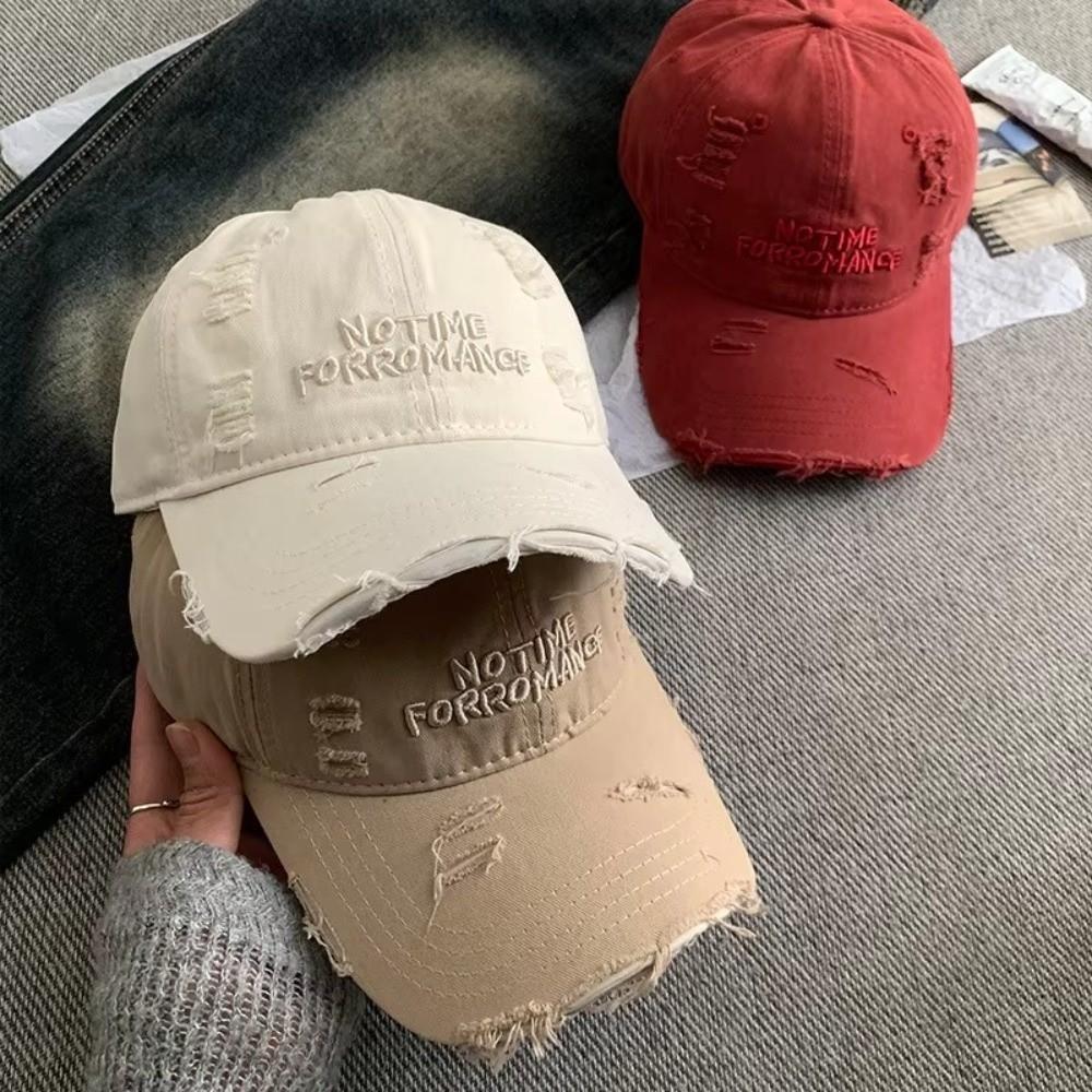 Korean Ripped Baseball Cap Alphabet Embroidery Holes Peaked Cap Solid Color Snapback Cap Men Women