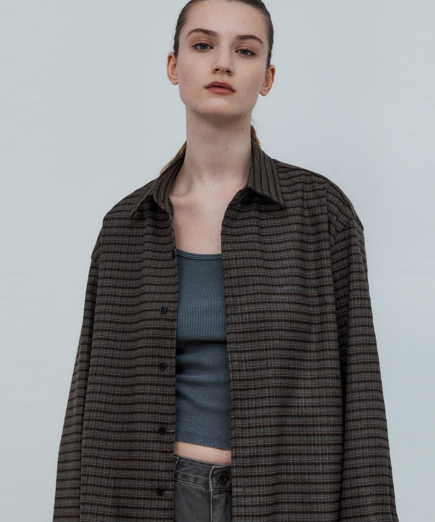 TRIP LE SENS Fine Wool Classic Check Shirt_Gray Brown