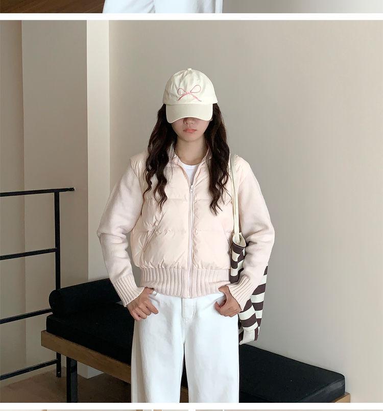 Korean Style Women's Knitted Patchwork Down Vest - Petite Short 90% White Duck Down Outerwear for 2025 Autumn/Winter