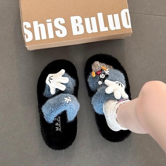 Mode Cartoon Niedliche Kätzchen Dicksohlige Flauschige Hausschuhe Weniger Herbst und Winter Dicksohlige Vielseitige Schleife Baumwolle Ein-Wort Mop