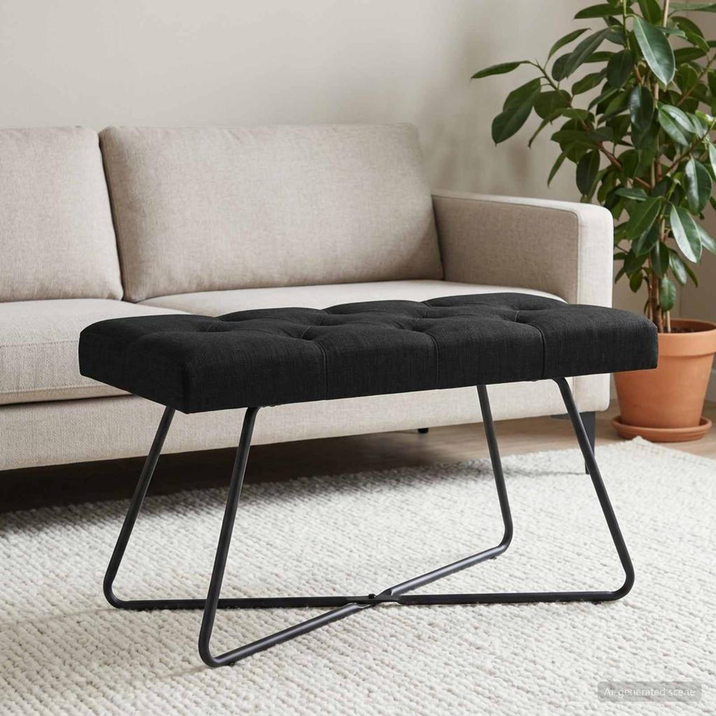 Bench with Button Tufting Black 80 x 40 x 46 cm Fabric