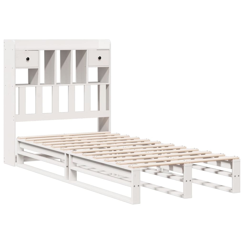 Solid Wood Bed with Shelf Without Mattress White 90x190 cm Pine