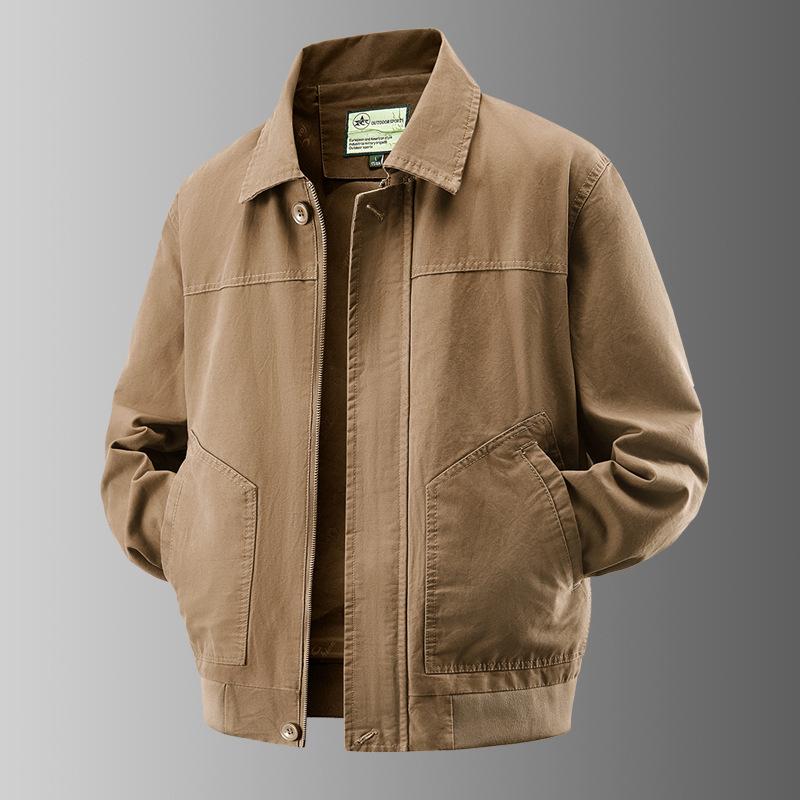 Męska Kurtka Pilotka z Pranego Bawełny z Kołnierzem Baseballowym - Odzież Wierzchnia Stylu Wojskowego na Wiosnę/Jesień