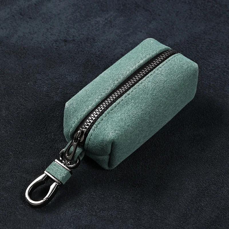 Portable Keychain Wallet for Men Women Large-Capacity Double Zipper Key Pouch Bag Suede Leather Key Case Unisex Coin Purse