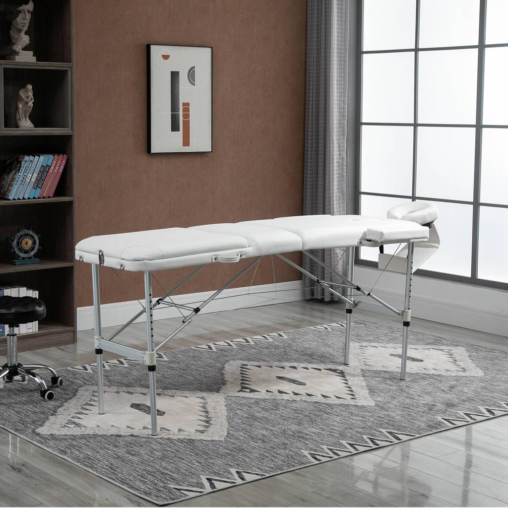Foldable Massage Bed Portable Table, 3-Section Aluminium Foldable Beauty Couch, Professional Salon Spa Table with Headrest Support and Carry Bag