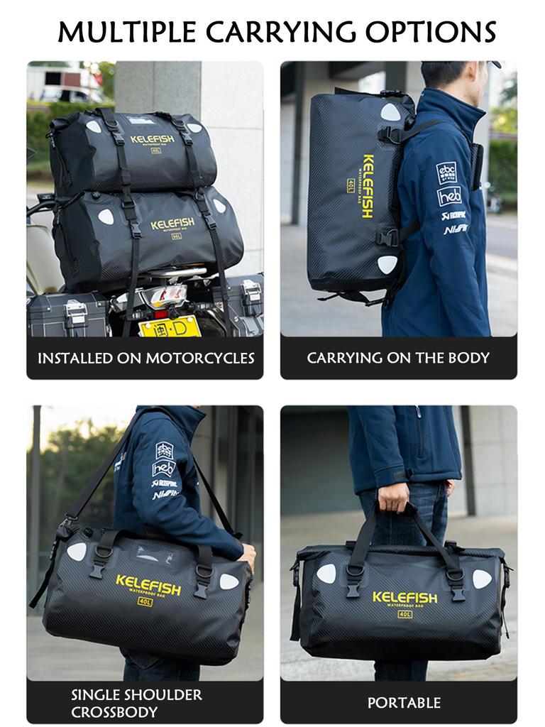 40L Waterproof Duffel Bag with Quick Fastening Straps for and Camping Motorcycle, Kayaking, Rafting, Boating,
