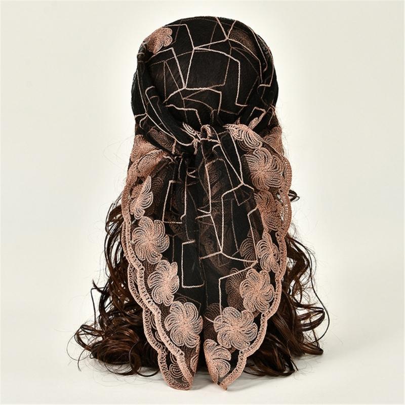Elegant Embroidery Flower Lace Head Cover Breathable Bandana Head Scarf For Stylish Outfit Turban Headwrap for Daily Use