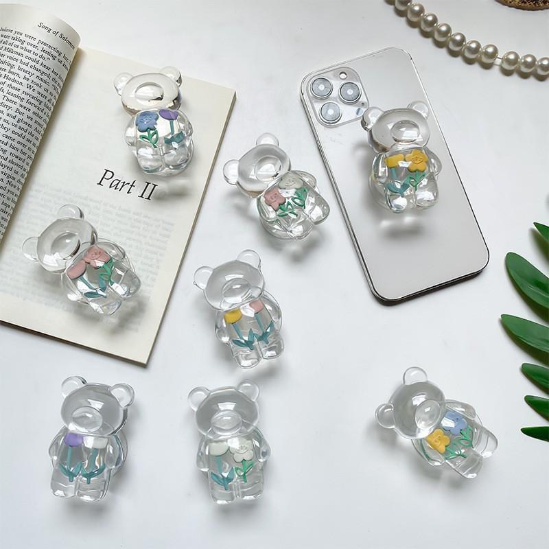 Creative Japanese Flower Transparent Bear Phone Airbag Bracket Korean Ins Desktop Stable Support Portable Telescopic