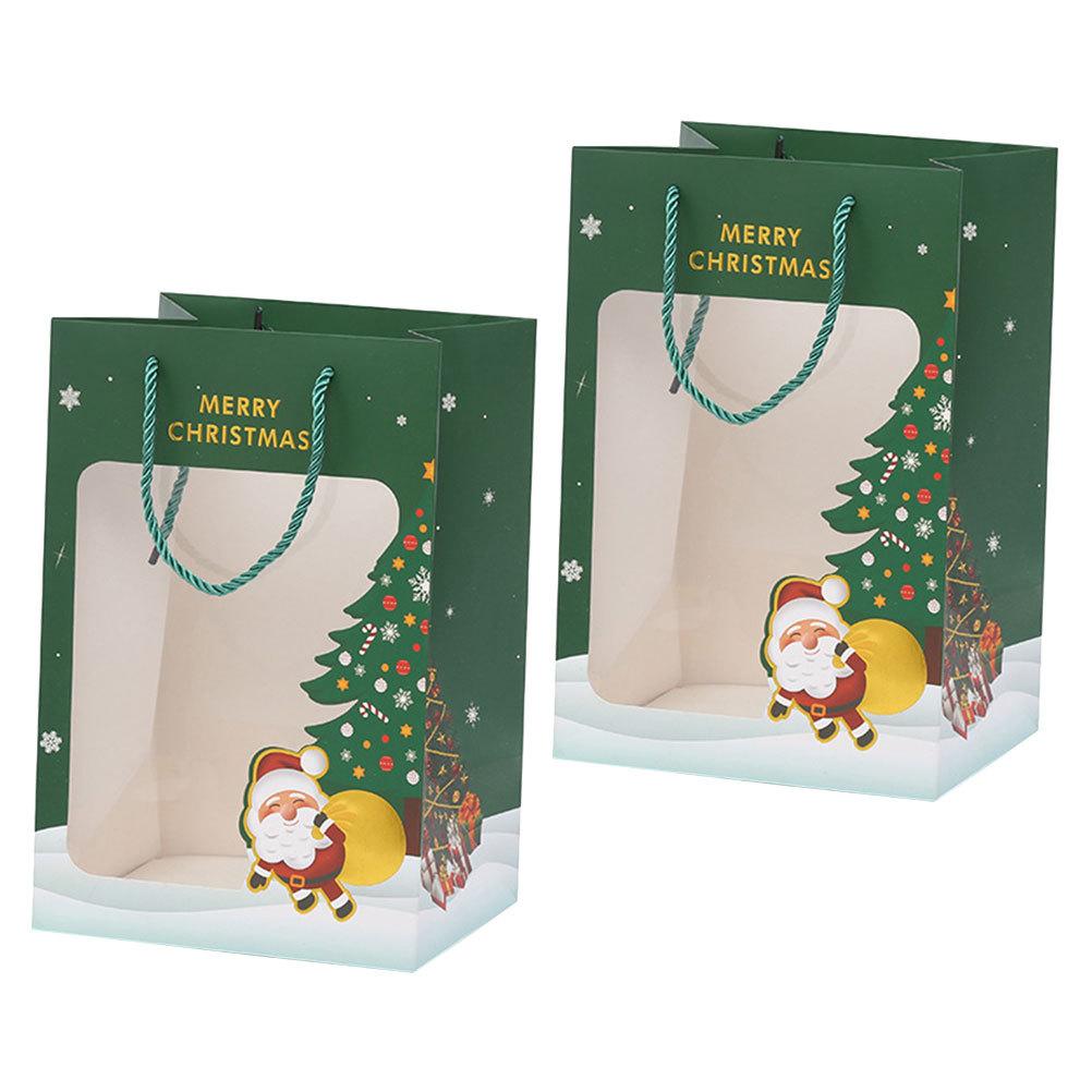 2Pcs Christmas Gift Bag Paper Pouch Holiday Present Storage Handheld Candy Holder Festival Party Favor Packaging Container