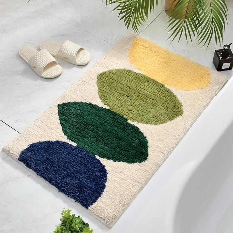 Honlaker Green Leaves Flocking Bath Mat Non-slip Absorbent Microfiber Bathroom Rug Home Entrance Door Mat Super Soft Bath Carpet